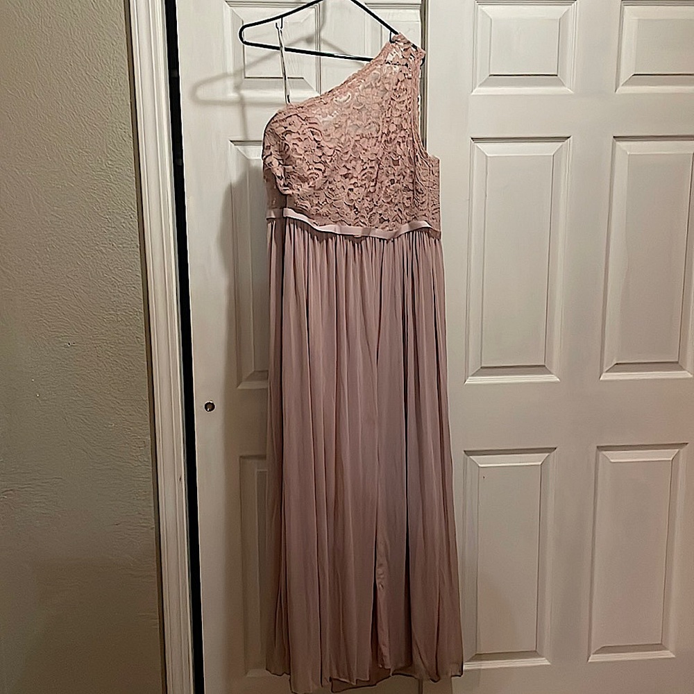 David’s Bridal one shoulder lace bridesmaid dress